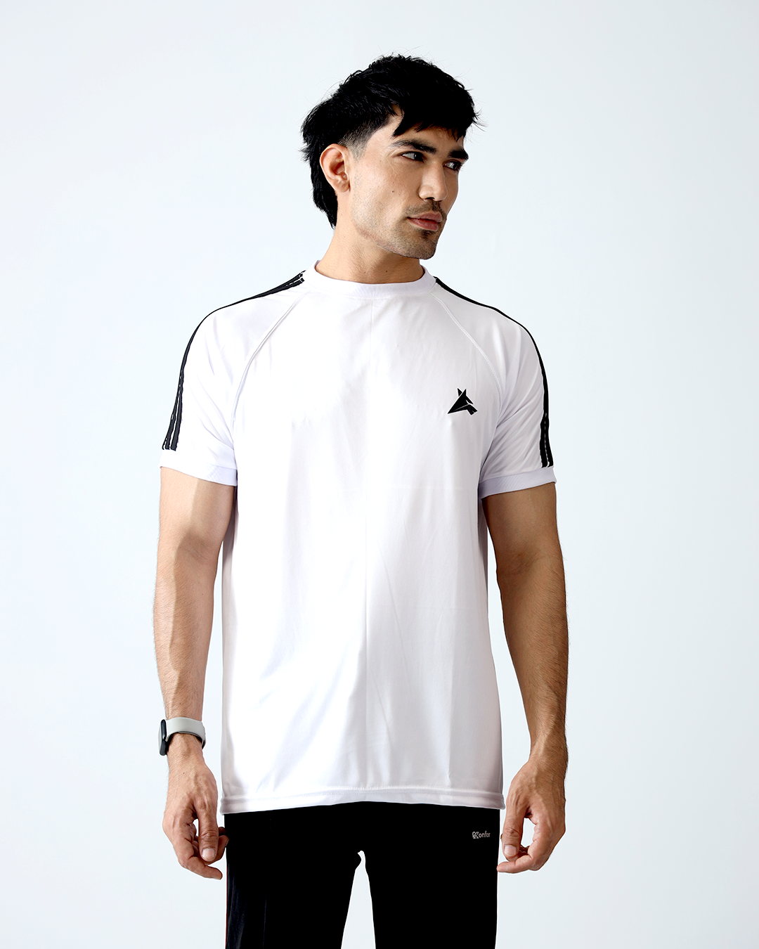 White Tri-liner Premium Quality Dri-fit T-shirt (Unisex)