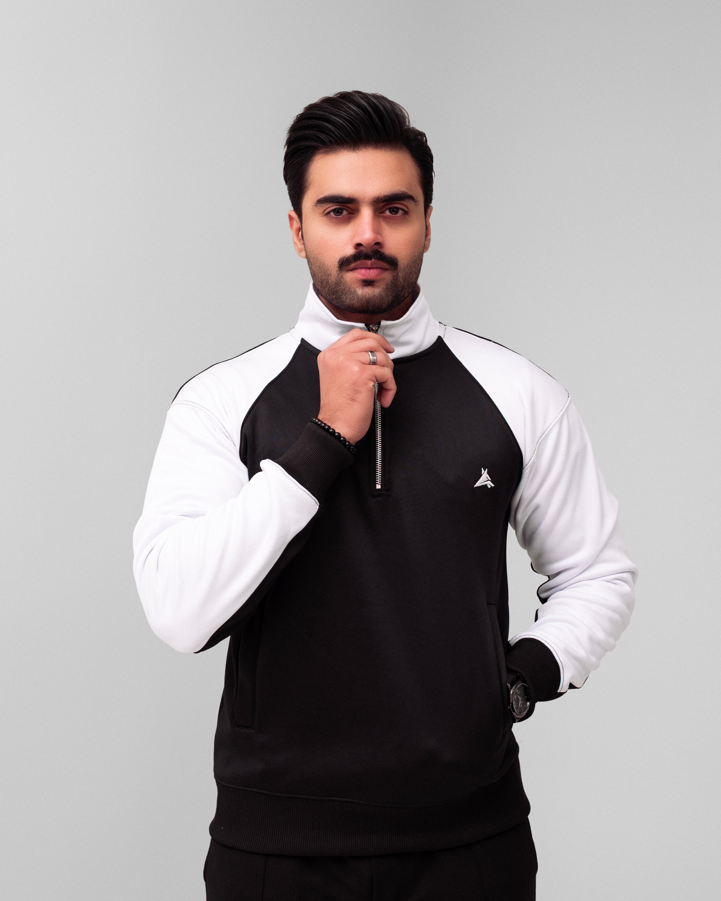 Black & White Quarter Zipper Jacket Premium Quality (unisex)