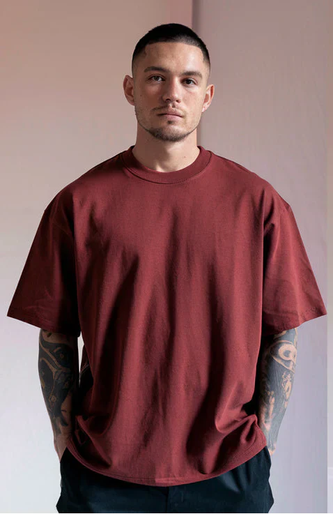Maroon Drop Shoulder Oversize T-Shirt
