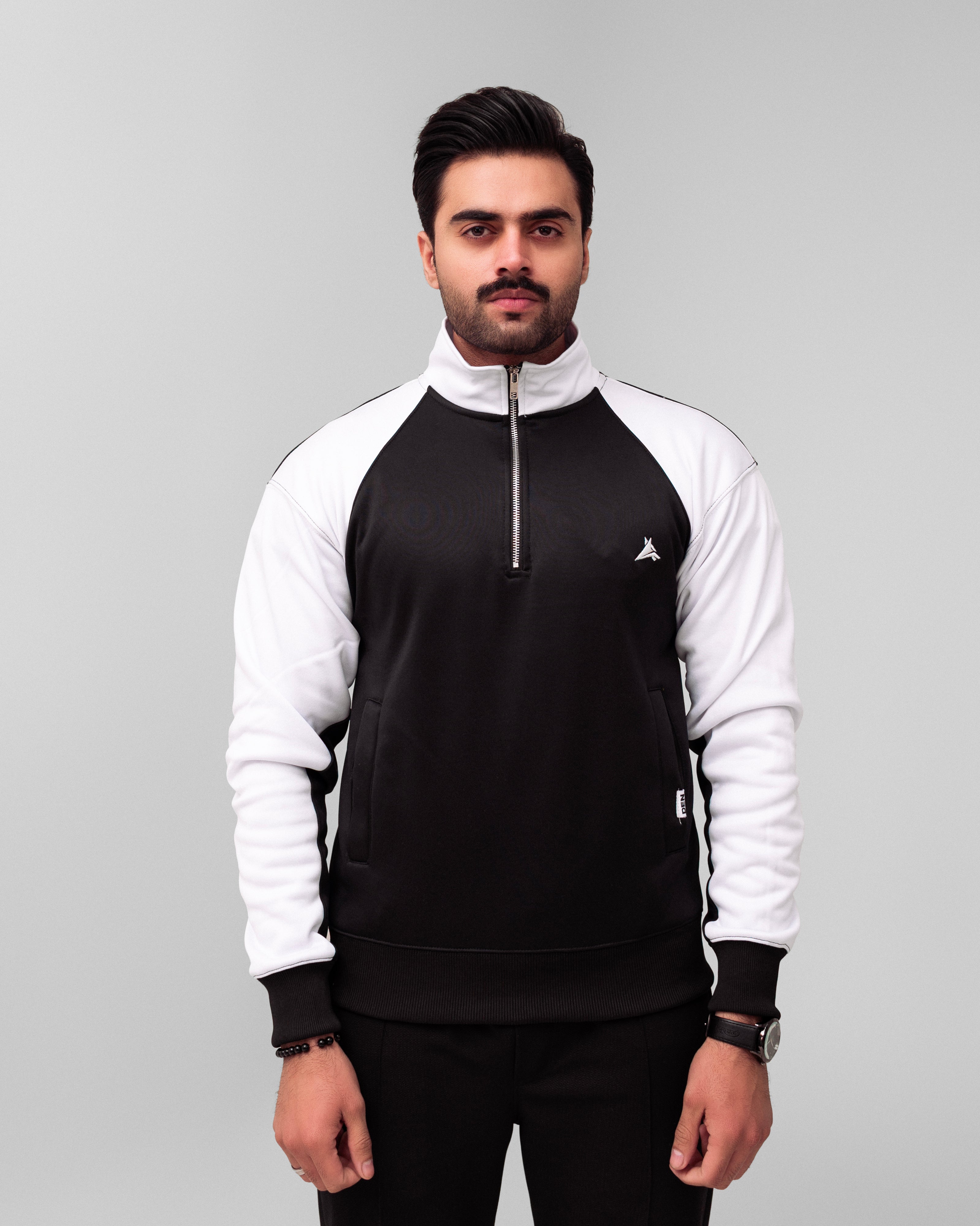 Black & White Quarter Zipper Jacket Premium Quality (unisex)